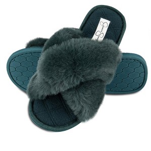 Jessica Simpson Women's Plush Cross Band Plush Memory Foam Slide Slipper - 1 of 4