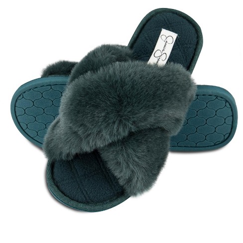 Jessica Simpson Women s Plush Cross Band Plush Memory Foam Slide