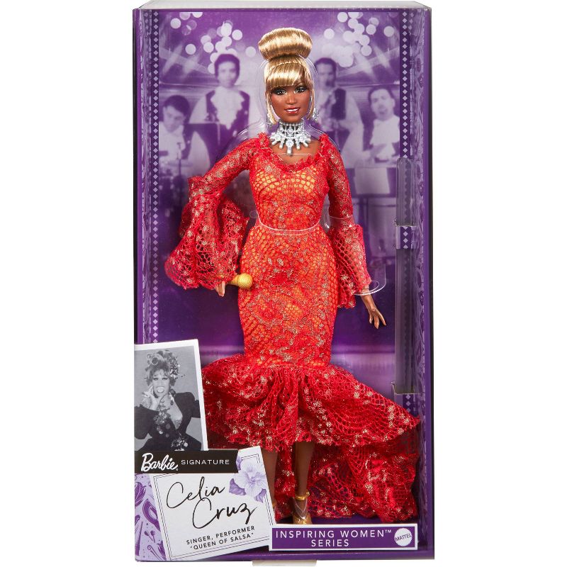 Barbie Signature Celia Cruz Inspiring Women Collector Fashion Doll in Red Dress, 1 of 8