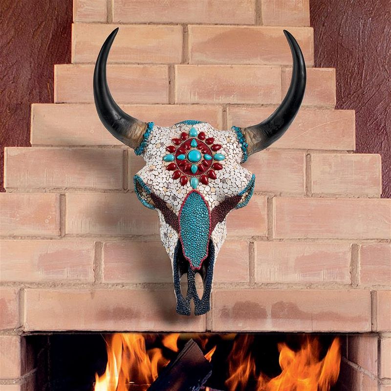 Design Toscano Mystic Plains Warrior Faux Gem Encrusted Cow Skull Wall Sculpture, 1 of 8