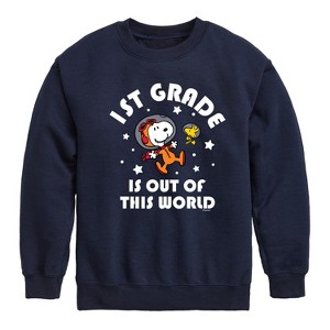 Boys' - Peanuts - 1st Grade Is Out of this World Graphic Long Sleeve Fleece Sweatshirt - 1 of 4