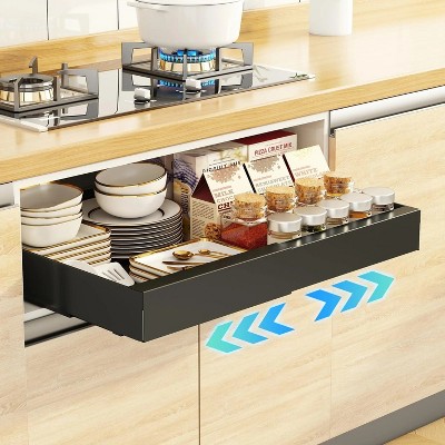 LunaLulinlk Pull Out Cabinet Organizer, Slide Out Drawers for Kitchen Cabinets, (12.4"-20.4"W) Expandable Drawer Organizer for Pots and Pans, Black
