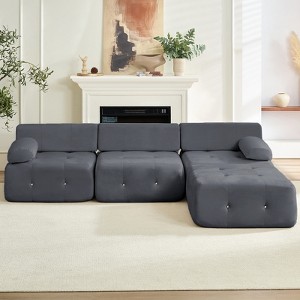 Mjkone L-Shaped Velvet 3-Seater Modular Sectional Sofa With Ottoman, Convertible Sofa Couches with Rivet Trim - 1 of 4