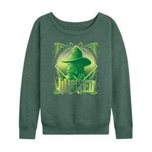 Women's - Wicked - Elphaba Witch Portrait Logo Lightweight French Terry Wide Neck Long Sleeve Shirt - 1 of 4