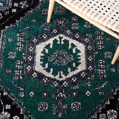 Vintage Green and Black Hand-knotted Synthetic Area Rug