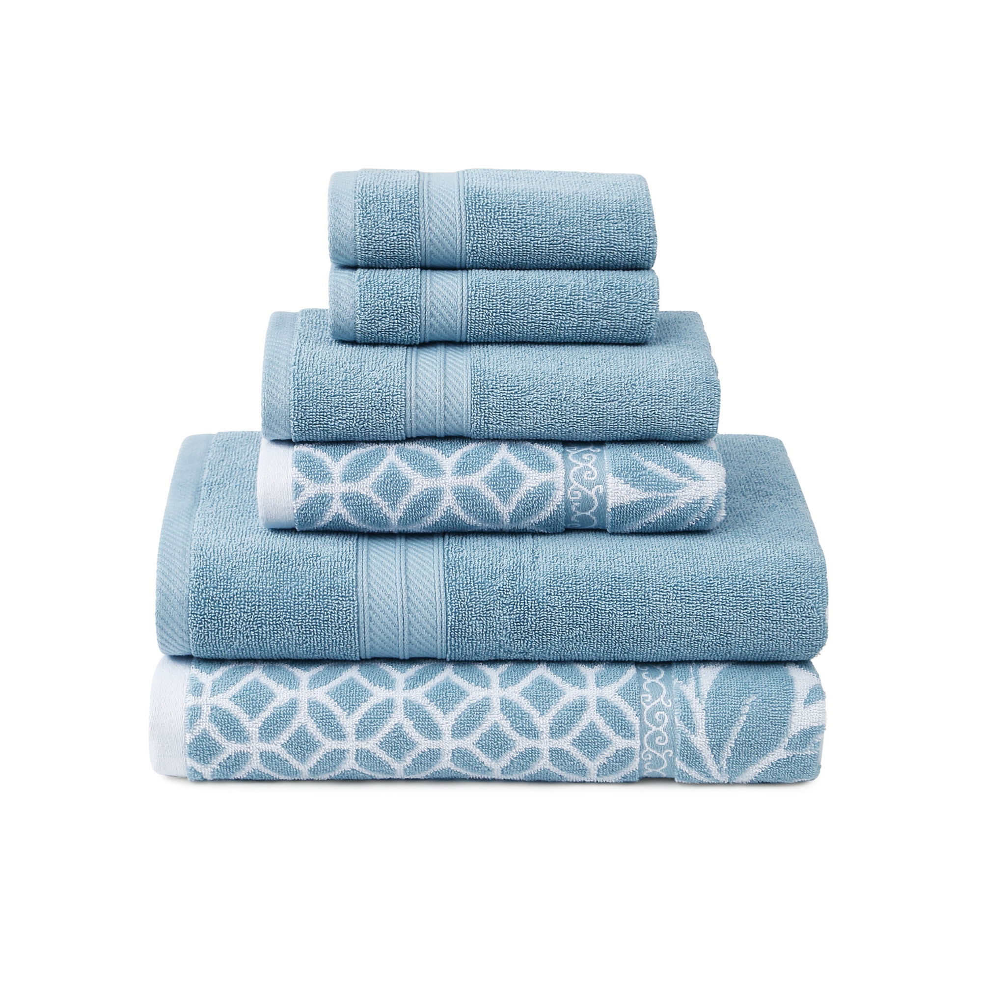 Modern Threads Trefoil Filigree Reversible Yarn Dyed Jacquard 6-pc Towel Set, Sterling Blue