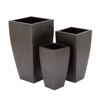 Set of 3 Dark Gray Metal Indoor/Outdoor Planters