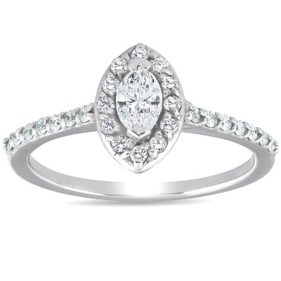 Pompeii3 1/2ct Halo Marquise Diamond Engagement 14K White Gold Ring Lab Created
