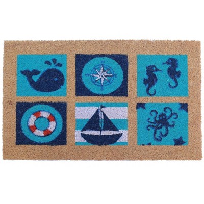 HomeRoots 18" X 30" Brown and Black Coir Nautical Outdoor Door Mat