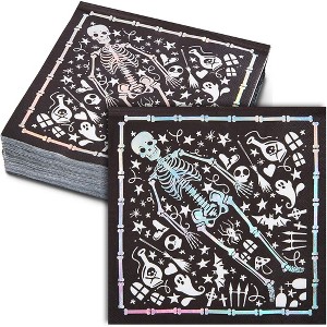 Spooky Central 50 Pack Skeleton Coffin Halloween Paper Napkins, Halloween Party Supplies, Disposable 3-Ply Cocktail Lunch Paper Napkins - 1 of 4