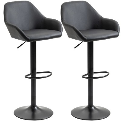 Black bar stool, bar stool with backrest, footstool, round base and soft PU leather