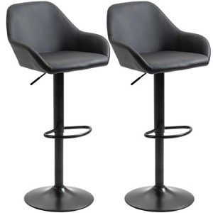 Black bar stool, bar stool with backrest, footstool, round base and soft PU leather - 1 of 4