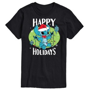 Men's - Lilo and Stitch - Happy Holidays Christmas Short Sleeve Graphic T-Shirt - 1 of 4