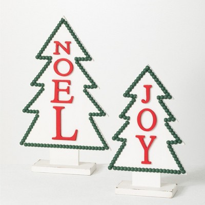 Sullivans Joy & Noel Wood Tree Set of 2, 18.5"H & 14.5"H Red