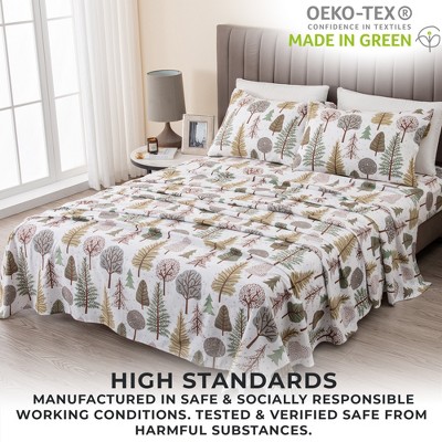 California King Gray Cotton Flannel Sheet Set with Forest Print