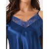 cheibear Women's Satin V-Neck Sleeveless Lace Trim Lounge Camisole Pajama Mini Dress Silky Nightgowns - 4 of 4