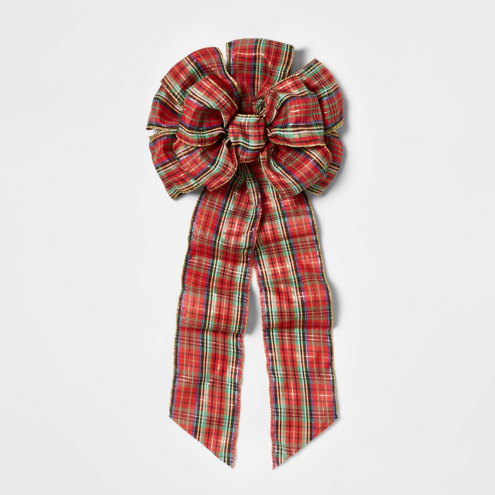 Plaid Christmas Bow Tree Topper Red/Green/Black/Gold - Wondershop