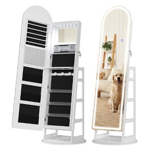 Fredees LED Mirror Jewelry Cabinet, Standing Lockable Armoire with Arched Full-Length Mirror & Adjustable LED Lights, Space-Saving Jewelry Organizer - 1 of 4