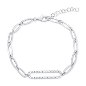 Bella Silver Sterling Silver, CZ Paperclip Link Bracelet - Silver - 7+1 Inch - 1 of 2