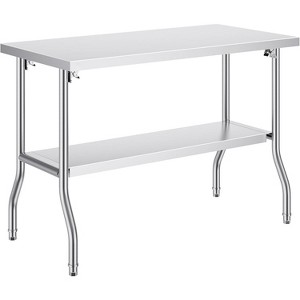 48x30" Stainless Steel Prep Table with Undershelf - Heavy-duty workstation with metal adjusting foot for kitchen. - 1 of 4