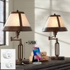 Franklin Iron Works Samuel 21 1/4" High Small Farmhouse Rustic Desk Lamps Set of 2 USB Port Swing Arm with Socket Brown Bronze Finish Metal Charging - 2 of 4