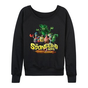 Women's - Spongebob Squarepants - Spongebob: The Search For Squarepants Logo Lightweight French Terry Wide Neck Long Sleeve Graphic Shirt - 1 of 4