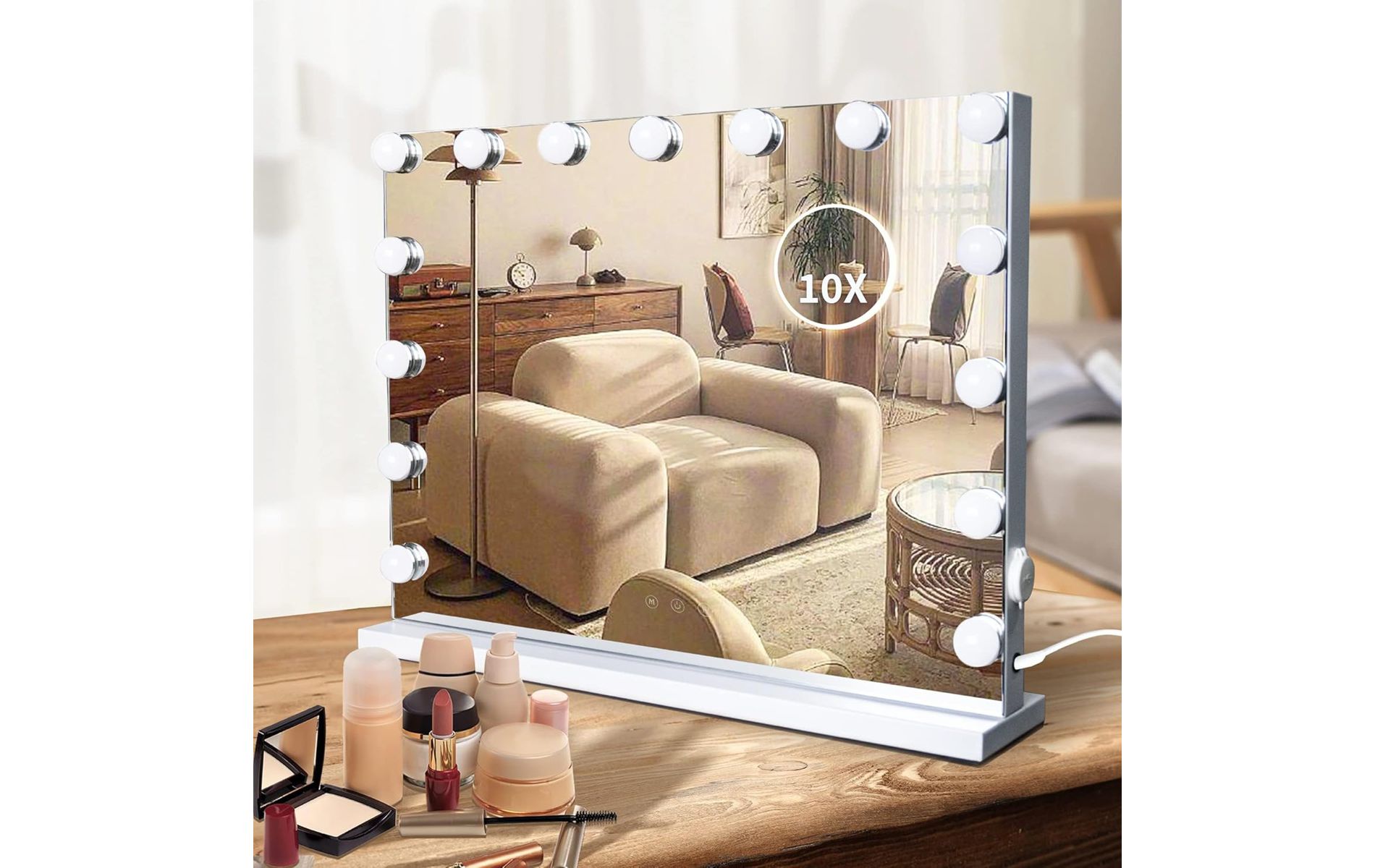 Slimoon Hollywood Vanity Mirror with 15 LED Dimmable Lights in White