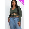 Slickblue Women's Plus Size Crop Top, Drawstring Ruched Cutout, Long Sleeve, Stretch Fit, Color and Size Option - 2 of 4