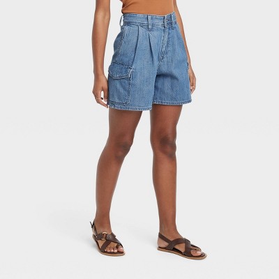 Women's High-rise Denim Cargo Shorts - Universal Thread™ Medium Wash 00 :  Target