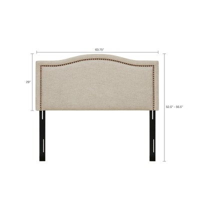 Beige Queen Upholstered Headboard with Nailhead Trim