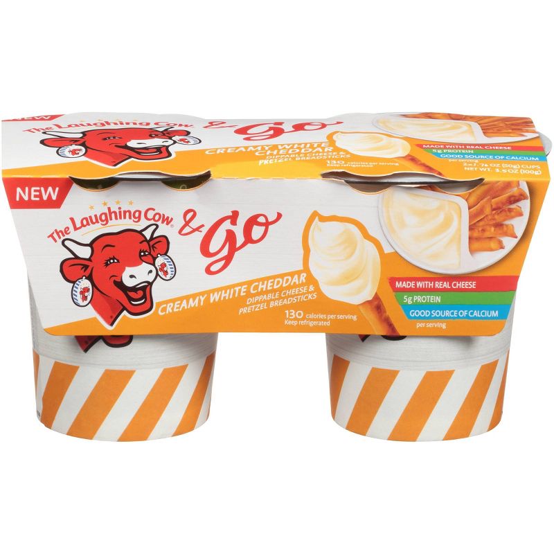 The Laughing Cow &#38; Go Creamy White Cheddar Dippable Cheese With Pretzel Breadsticks - 2ct, 1 of 5