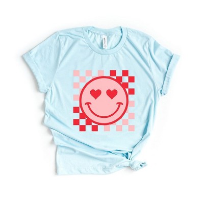 Simply Sage Market Women's Checkered Heart Eyes Smiley Short Sleeve Graphic Tee - 2XL - IceBlue
