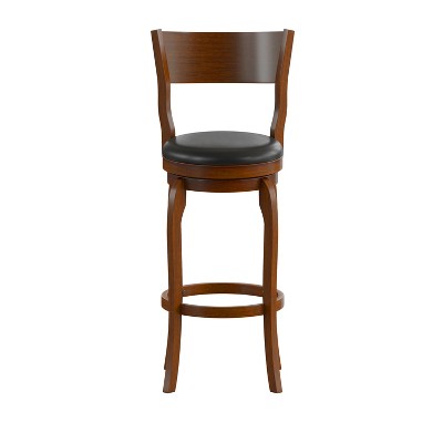 Antique Oak and Black Swivel Bar Stool with Leather Seat