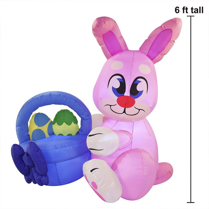 Joiedomi 6 ft Easter Bunny with Basket Inflatable Blow Up Easter Eggs with Build-in LEDs Inflatable Outdoor Decoration for Easter, 5 of 9