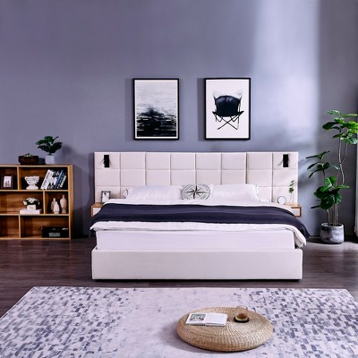 GDFStudio Kennedy Velvet Upholstered Bedroom Furniture Set with Two Floating Nightstands, Headboard