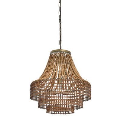 Storied Home Metal Rattan And Wood Bead Chandelier Brown: Etl Listed ...