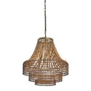 Storied Home Metal Rattan and Wood Bead Chandelier Brown: ETL Listed, Iron Canopy, Adjustable Height - 1 of 4