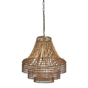 Storied Home Metal Rattan and Wood Bead Chandelier Brown