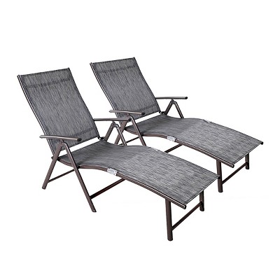 2pc Outdoor Aluminum Adjustable Chaise Lounges - Black/Gray - Crestlive Products