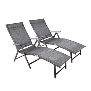 2pc Outdoor Aluminum Adjustable Chaise Lounges - Black/Gray - Crestlive Products: Foldable, Weather-Resistant, No Assembly Required - 1 of 4