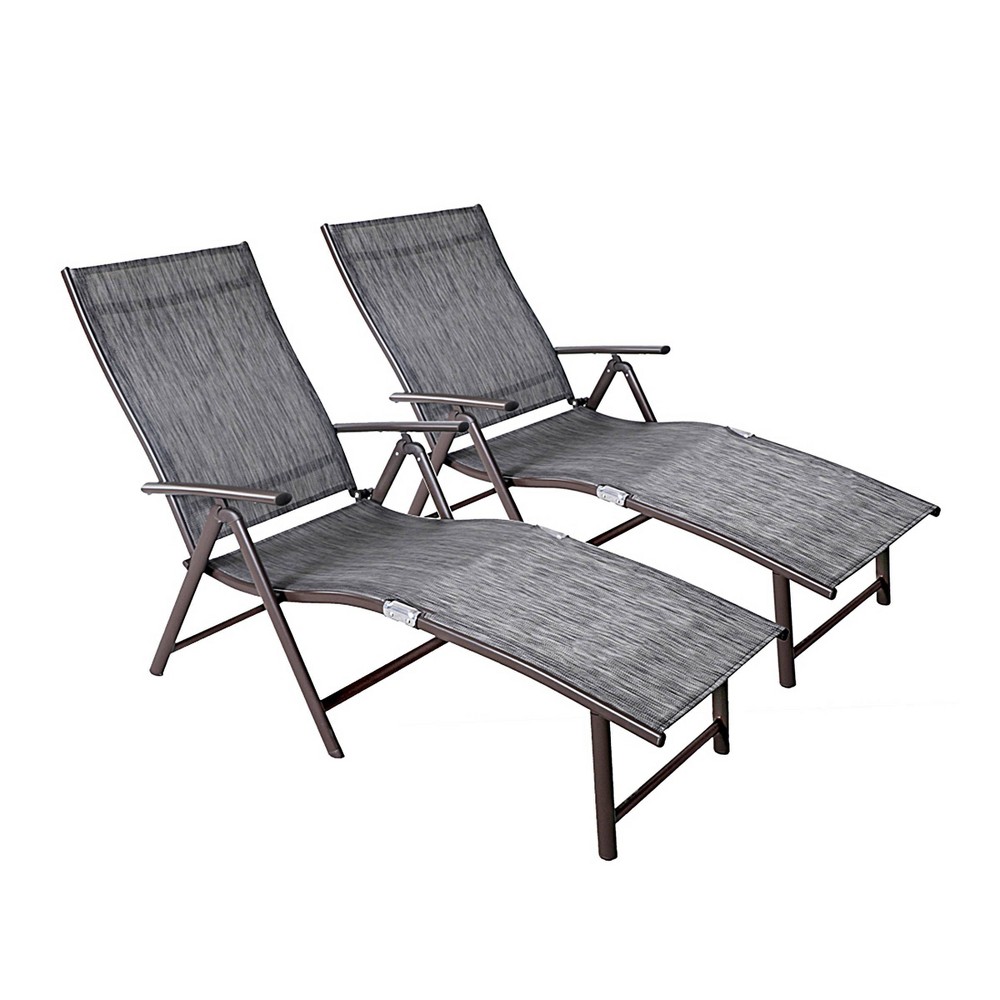 Photos - Garden Furniture 2pc Outdoor Aluminum Adjustable Chaise Lounges - Black/Gray - Crestlive Pr
