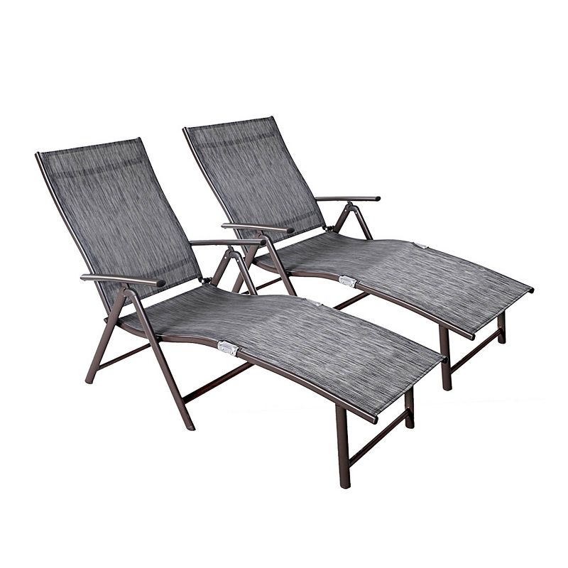 2pc Outdoor Aluminum Adjustable Chaise Lounges - Black/Gray - Crestlive Products: Lightweight, Weather-Resistant, Foldable for Easy Storage, 1 of 13