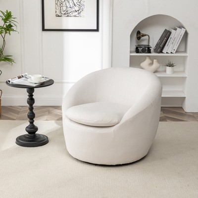 Winnie White Boucle Fabric Swivel Barrel Accent Chair