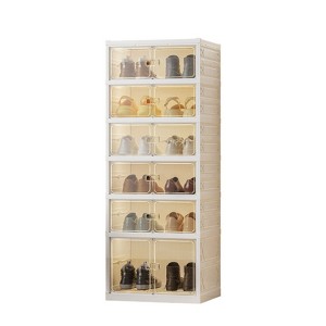9-Tier Foldable Shoe Rack, Collapsible Plastic Shoe Storage Organizer with Doors, No Assembly Required for Apartments, Dorms, Closet - 1 of 4