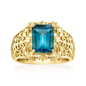 Ross-Simons 3.80 Carat London Blue Topaz Scrollwork Ring in 18kt Gold Over Sterling - 1 of 4