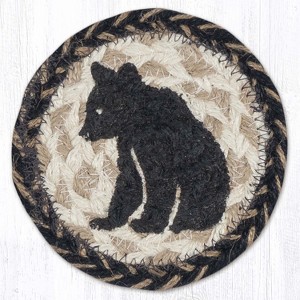 Earth Rugs Bear Cub Silhouette Round Coaster – 5"x5" Rustic Braided Jute Table Accent with Wildlife Print - 1 of 3