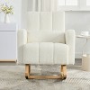 Kumasinova Modern Plush Teddy Accent Rocking Chair with Rubberwood Frame,Ultimate Comfort,Cream White Rocker Armchair for Living Room,300lbs Max - 2 of 4