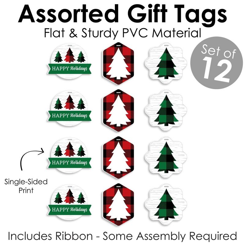 Big Dot of Happiness Holiday Plaid Trees - Assorted Hanging Buffalo Plaid Christmas Party Favor Tags - Gift Tag Toppers - 12 Ct, 5 of 9