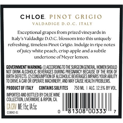 Chloe Pinot Grigio White Wine - 750ml Bottle