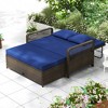 Tangkula Patio Adjustable Wicker Daybed Rattan Loveseat & Storage Ottoman w/ 4-Level Backrest & Soft Cushions Space-Saving 2-Person for Backyard Navy - 2 of 4